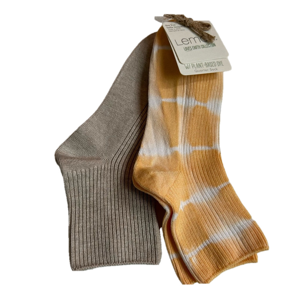 Lemon Loves Earth Collection 2 Pairs of Quarter Socks Grey & Yellow/White NWT